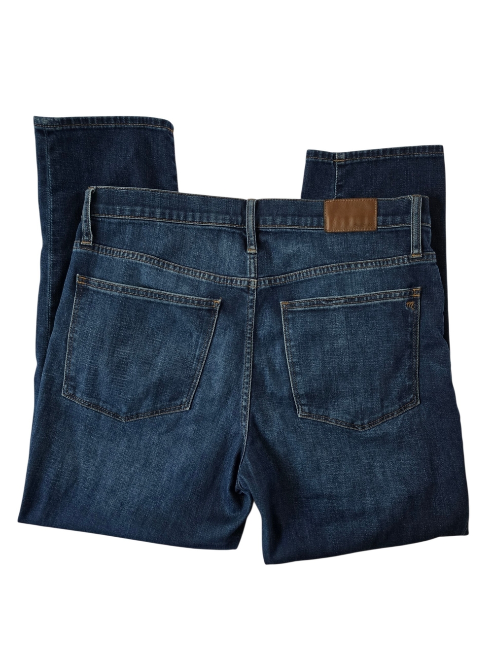 Madewell The Slim Boyjean Women's Jeans in Dark Indigo with Brown Patch - Picture 2 of 8